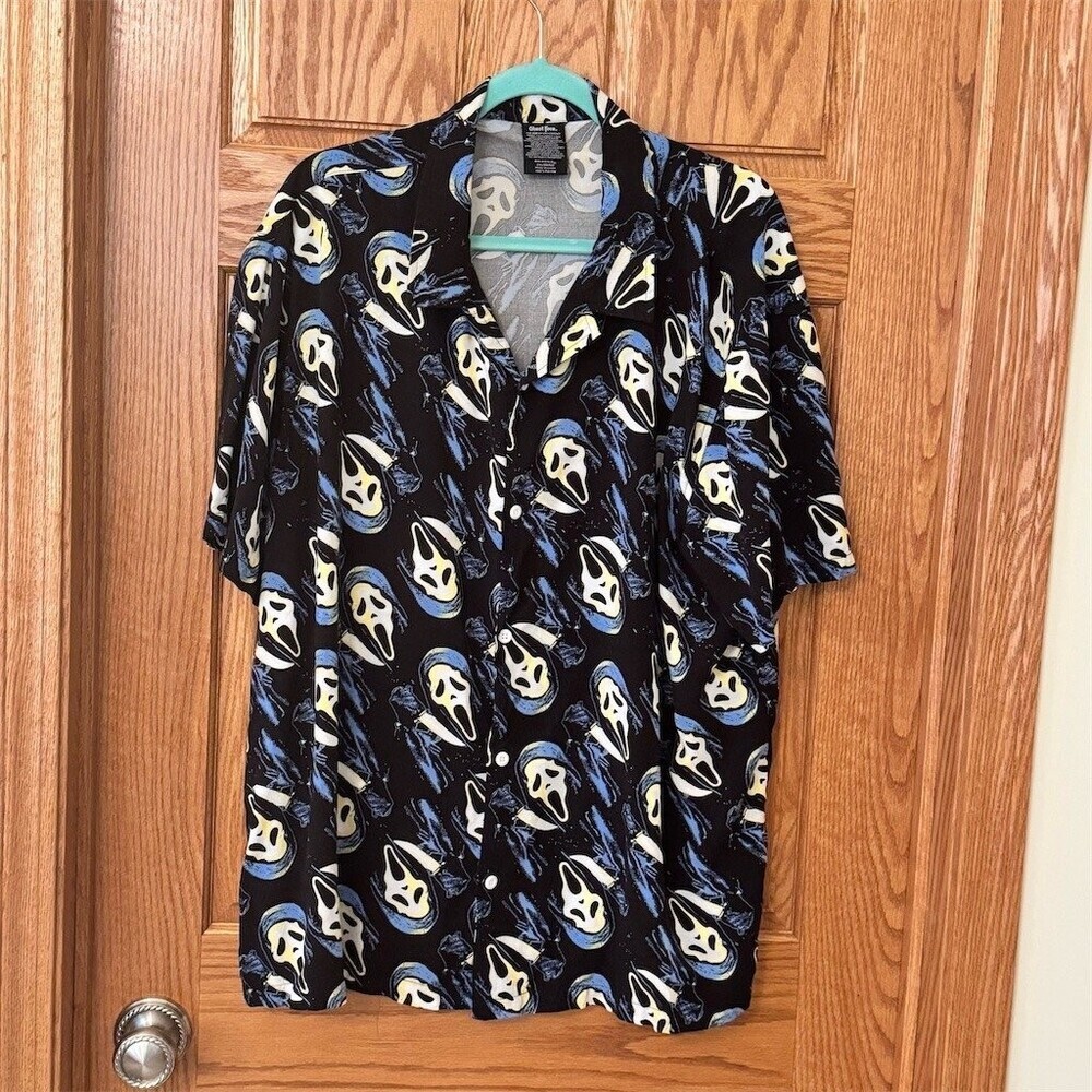 Bioworld Ghost Face Scream Shirt Mens 2XL Black Halloween Print Button-Up
